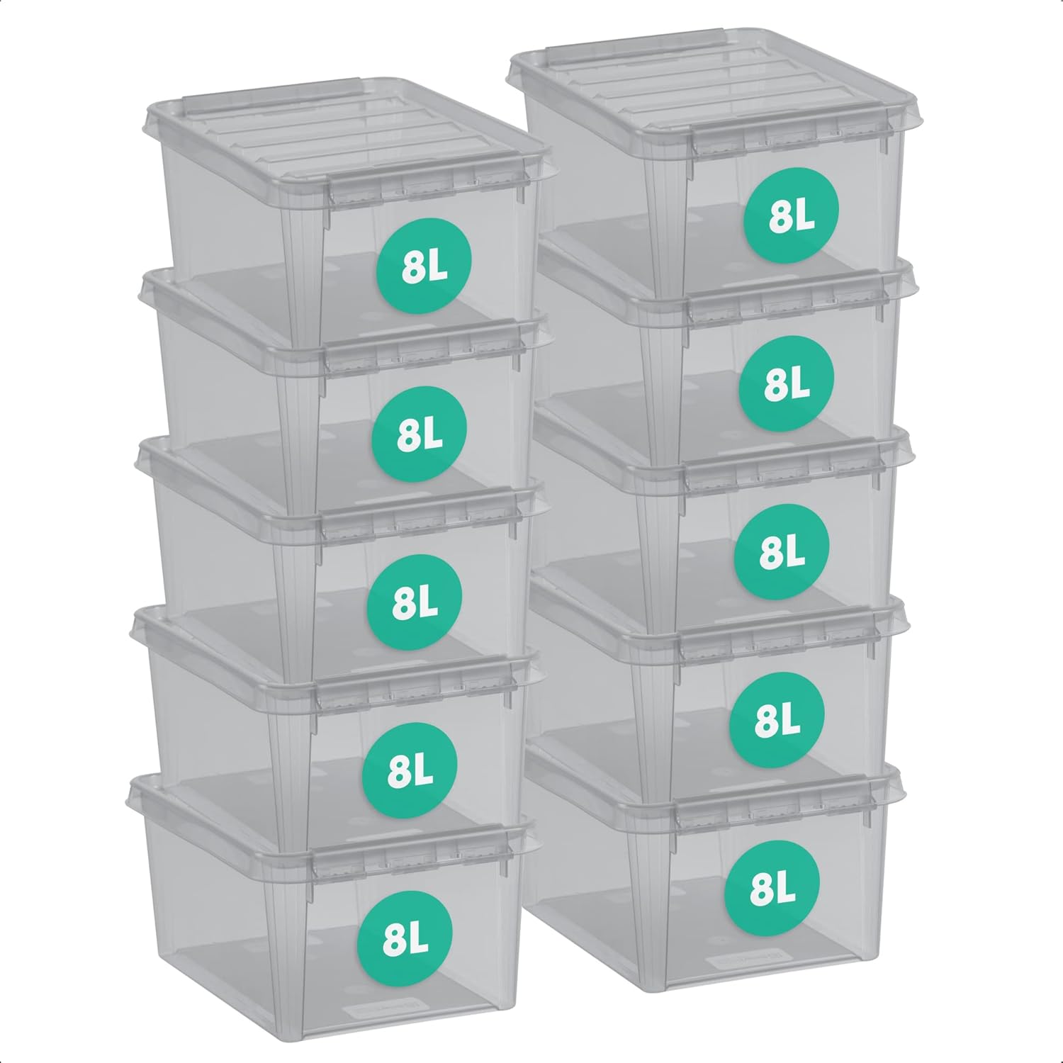 Smartstore 8L Grey Plastic Storage Boxes with Lids Set of 10