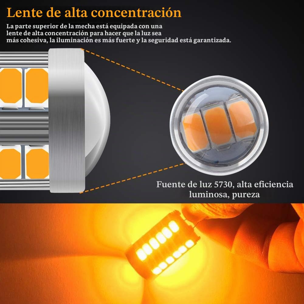 4 X 1156BAU15S PY21W Bombilla LED Amarillo Señal de giro Bombilla Super Brillante 6000K 5630 33 SMD Frente de coche y Luz de señal de giro trasera 12-30 V
