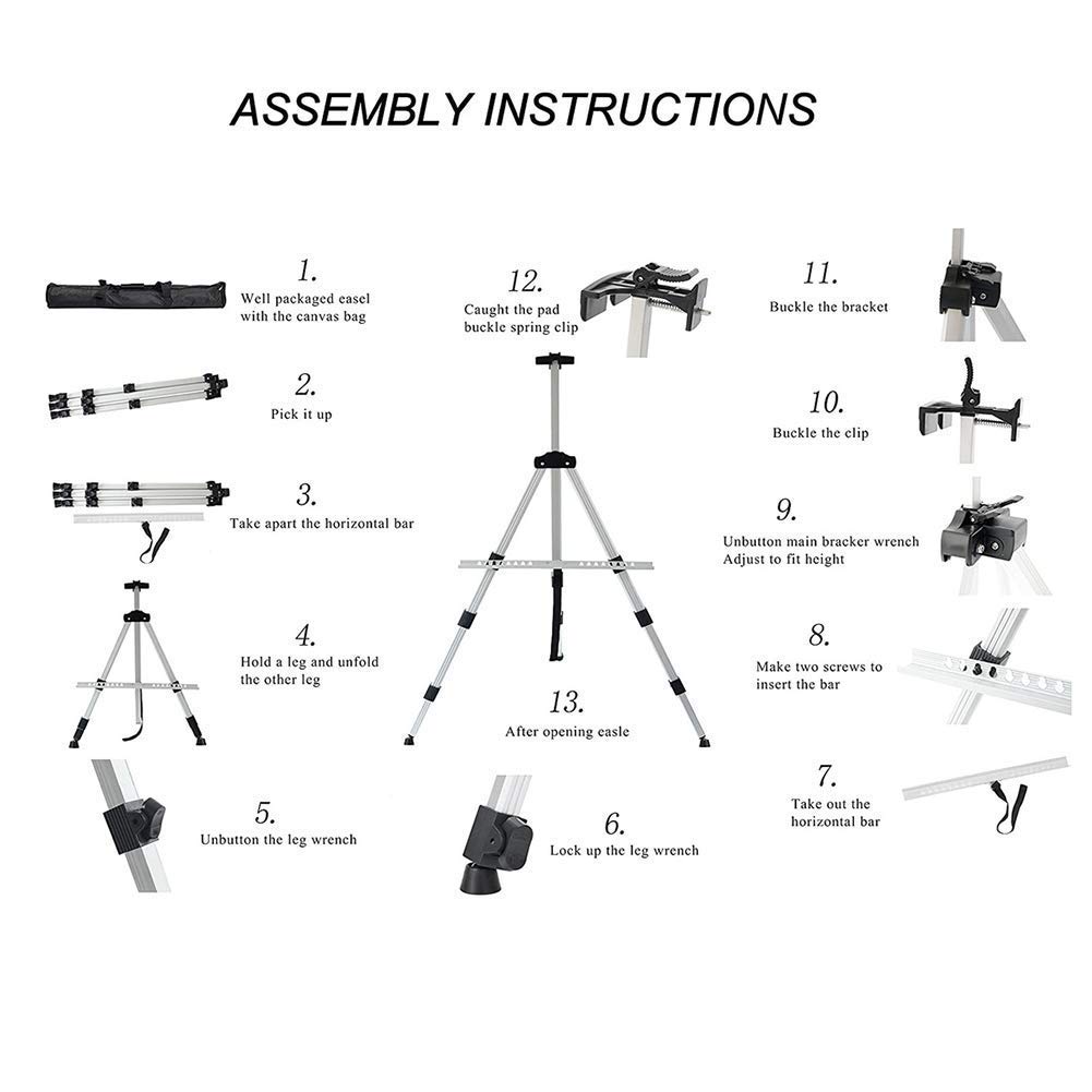 Caballete plegable de aluminio para carteles, trípode artístico de metal, caballete para artistas de 21 "a 66" de altura ajustable con estuche de transporte para pintura de exhibición de mesa/suelo