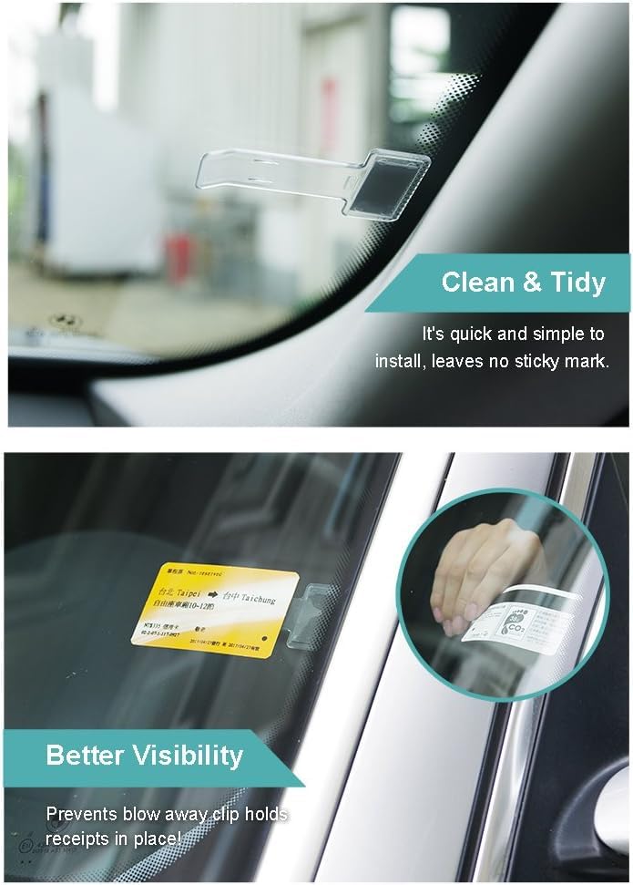 Image of 6 Pcs Car Windshield Parking Ticket Holder Transparent Car Parking Ticket Holder Clip with Adhesive Tape Plastic Auto Accessories Clip for Car Windscreen Window