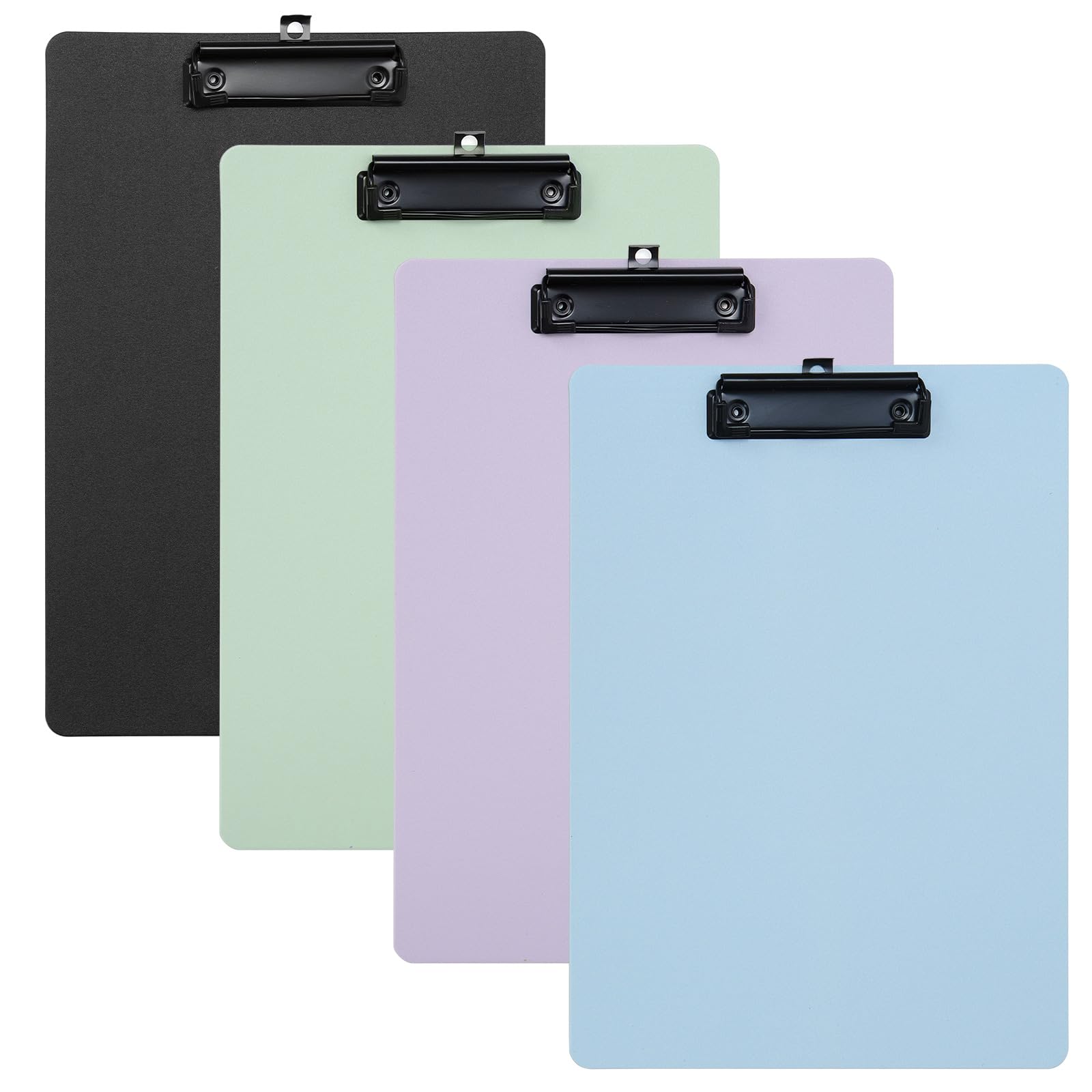 Glarks 4pcs A4 Plastic Clipboard, Assorted Colors Clip Boards Pack, 4 Colors Plastic Clipboard with Clip,Including Blue, Purple, Green and Black Clipboard for Office, School, Hospital