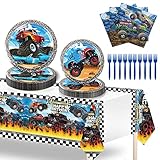 Monster Truck Birthday Party Supplies,51 PCS Monster Truck Party Decorations Include Dinner Plates N