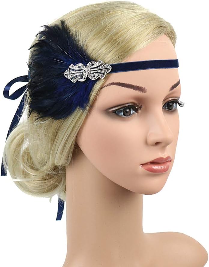 Lurrose Ostrich Headband Ostrich Headpiece for Flapper Accessories Blue Fascinators for Weddings, Picture 1 - Image 4