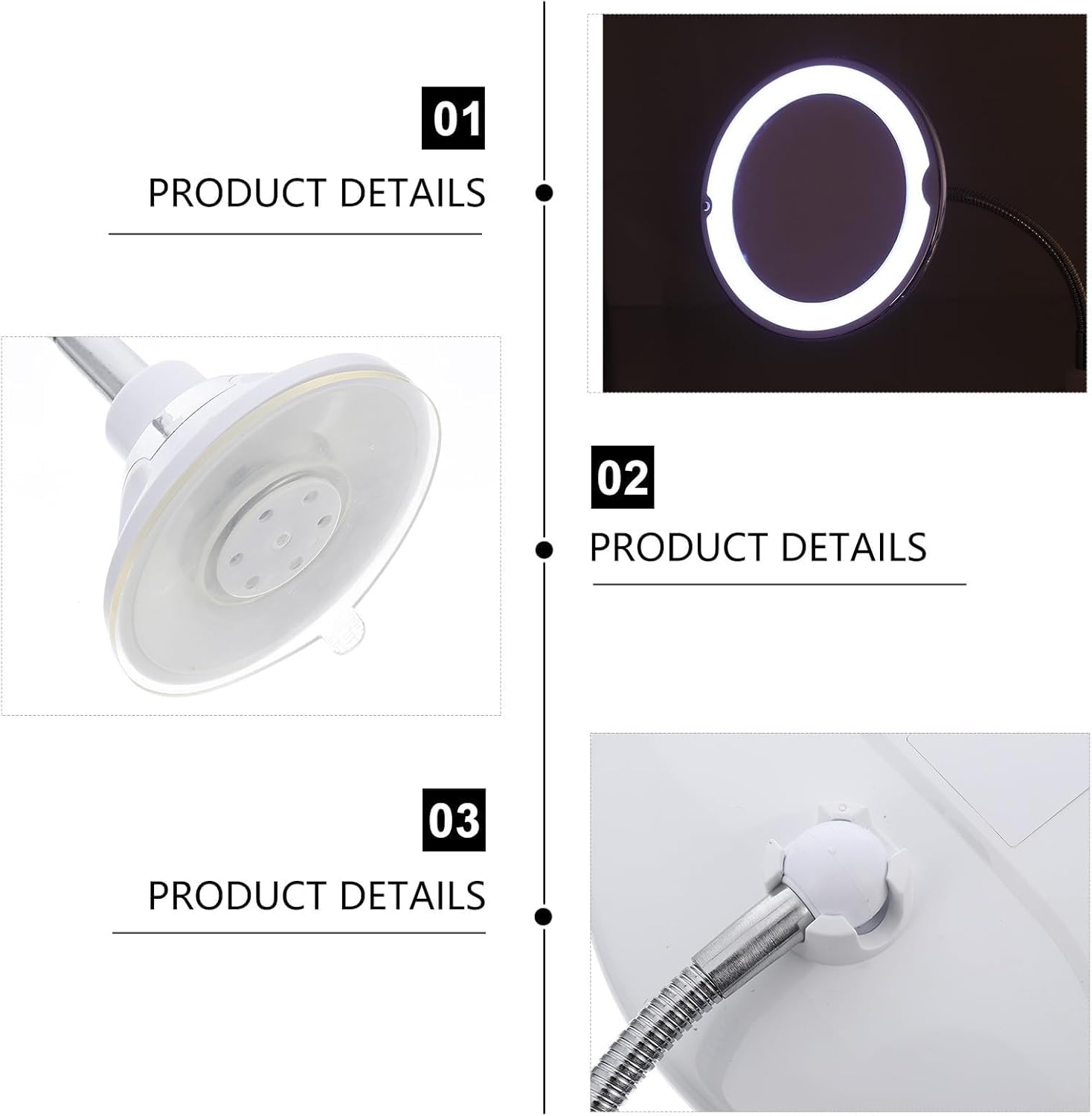10 x powiększone lusterko do makijażu LED z obrotem o 360° i przyssawką dla łatwej instalacji – idealne do stosowania na blacie w warunkach słabego oświetlenia