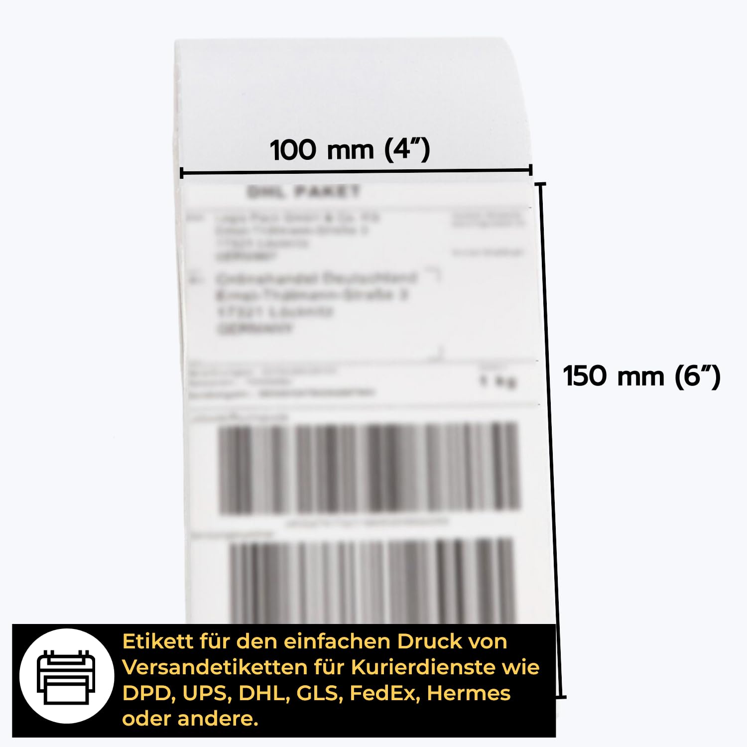 Étiquettes Thermiques 100x150 mm, 3000 Étiquettes, 6 Rouleaux | 100x150 mm (4x6"), compatible Zebra et Brother, adhésif permanent, résistant à l’eau et aux rayures, mandrin de 40 mm