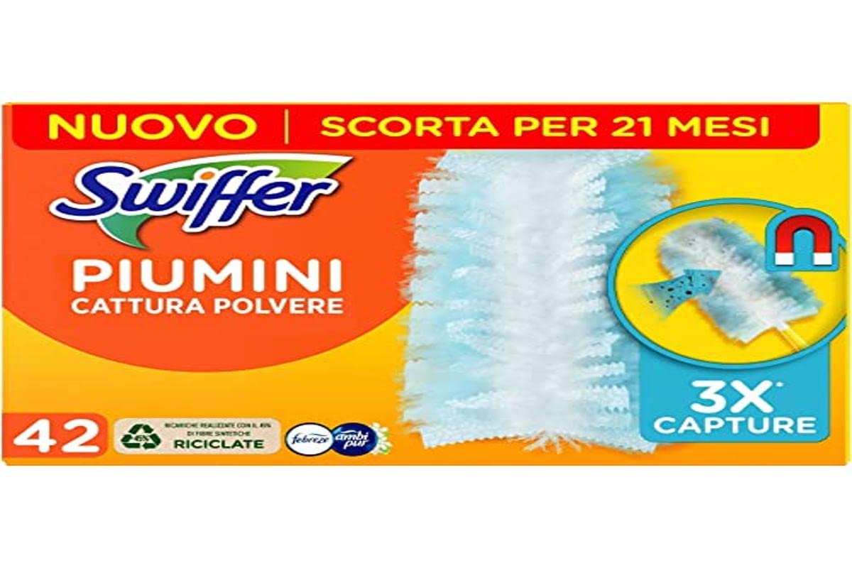 Swiffer Duster - Plumífero atrapapolvo, 42 edredones, Perfume Fresco de Ambi Pur, atrapa y atrapa el Polvo y la Suciedad, llega a los Puntos más difíciles de la casa, Repuesto para 21 Meses