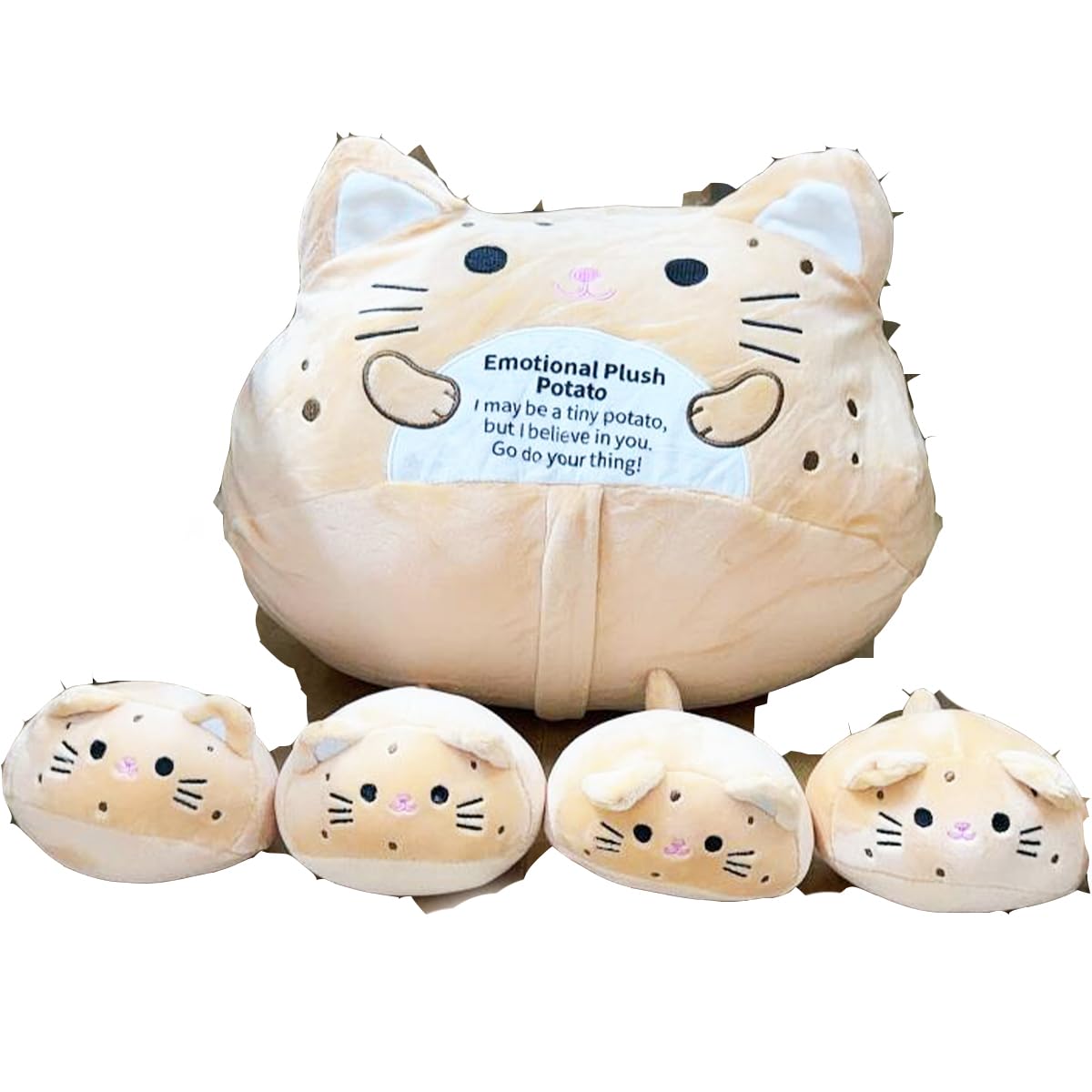 Auspicious beginning 5pcs Stuffed Cat Plush Emotional Support Stuffed Potato Plush Mommy Brave Cat Animal Large Mommy Plushies Cuddly Toy Large Hugging Pillow Soft Plushie Gift