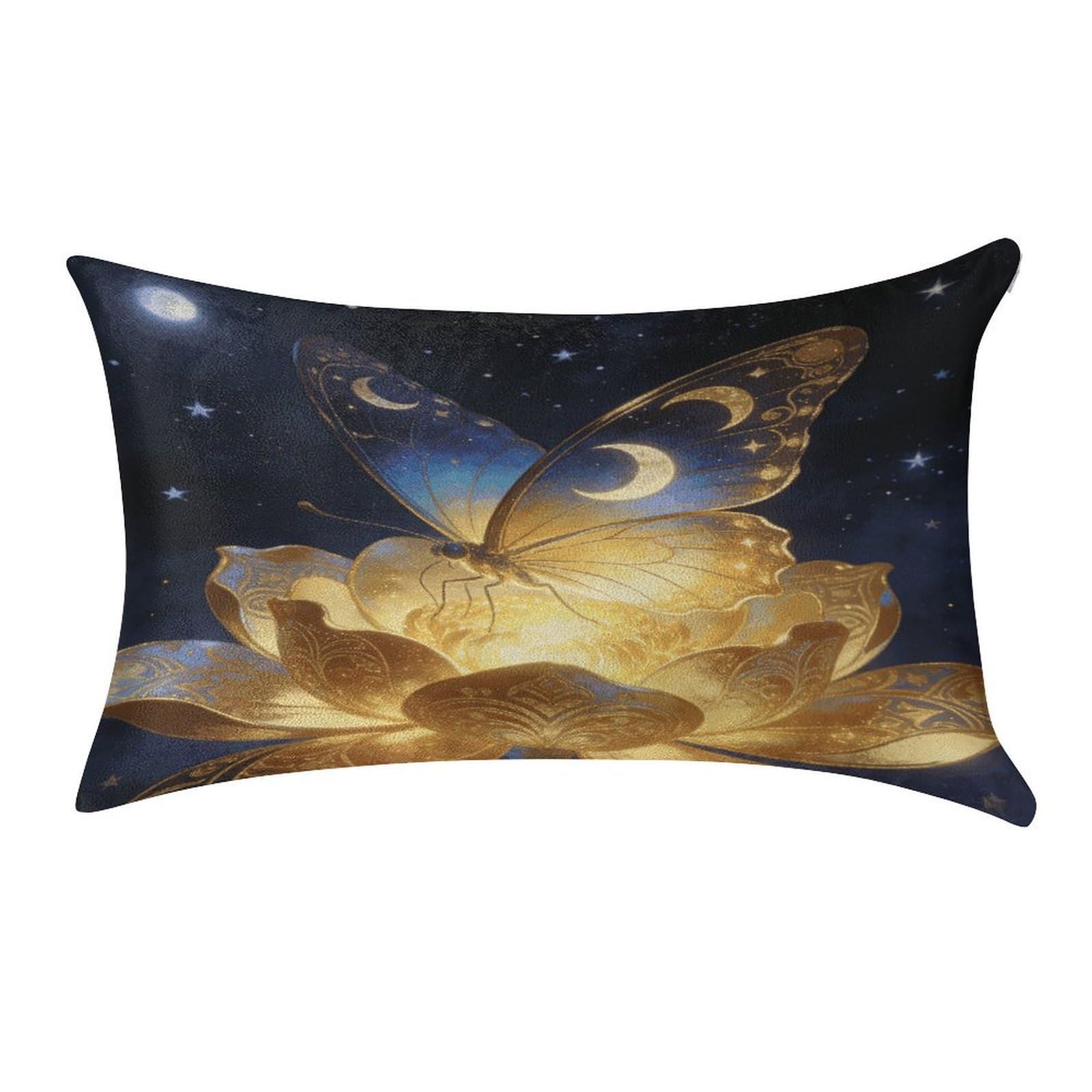 Fodpand Style Golden Retro Fantasy Starry Moon Butterfly Pillowcase,Elegant Designed Home Decor,Velvet Pillowcase,Soft And Cozy,Pillow Case Cover With Hidden Zipper For Bedroom, Sofa, Couch