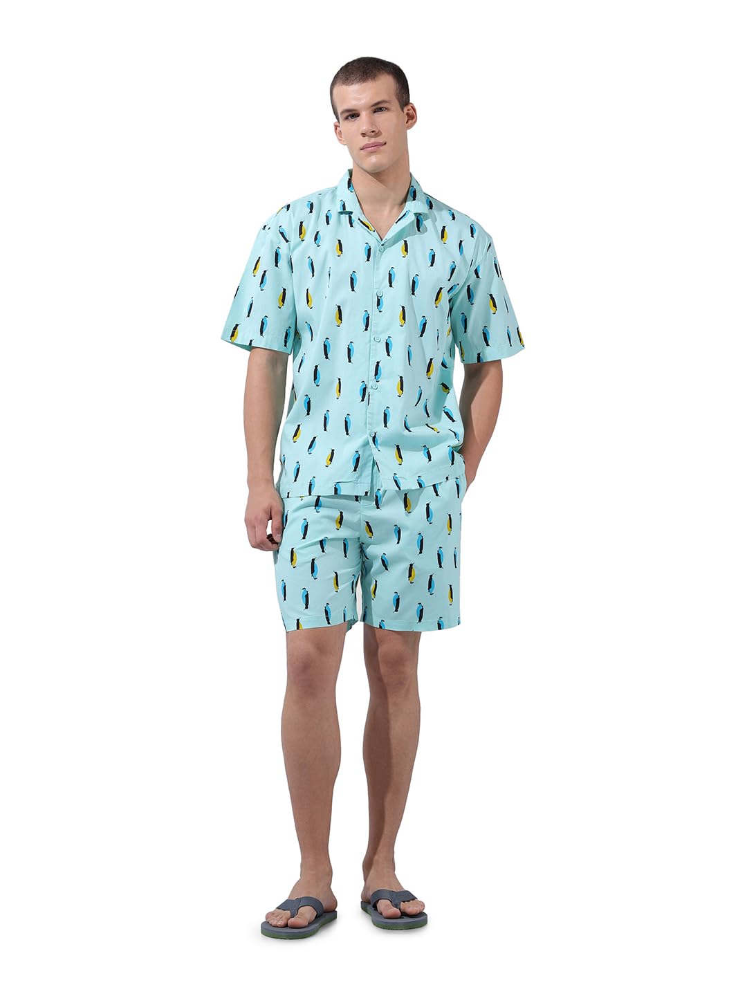 Men Relaxed Fit Animal Printed Shirt and Boxer Coords-image-0