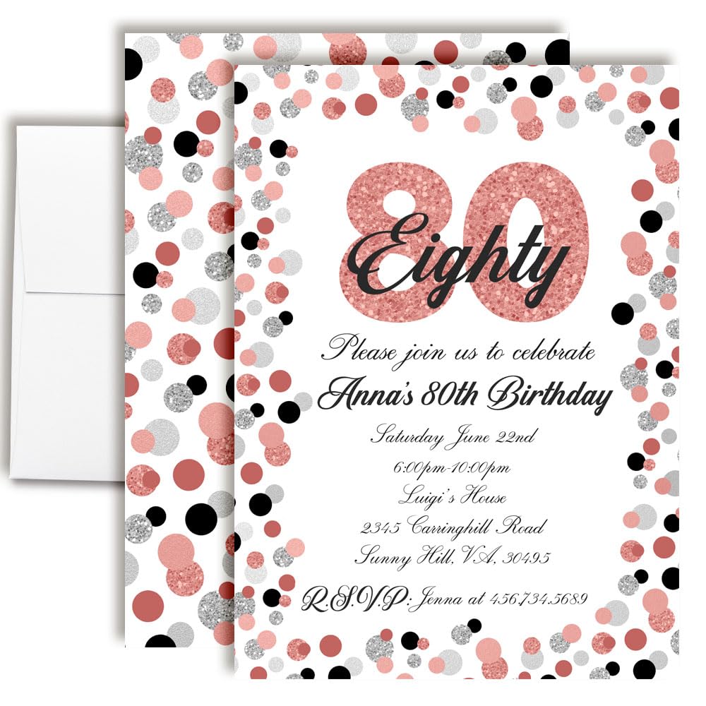 Custom Birthday Invitations 80th Birthday Invitation 20 5x7 Custom 80th Birthday Card Invitation With Envelopes - Unique 80th Birthday Party Invites