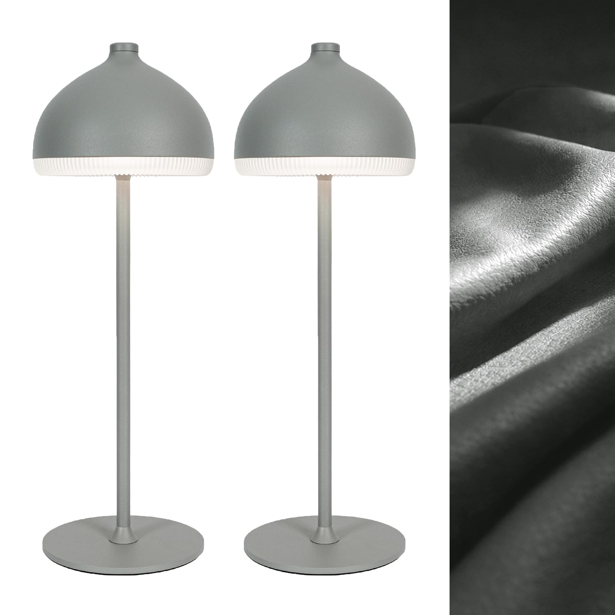 LuminexDesigns 2-Pack Cordless Table Lamp–5200 mAh Rechargeable LED Bedside & Bathroom Lamp with 3 Light Colours,Dimmable Touch Control,Portable Lamp for Office,Living Room,Elephant Grey