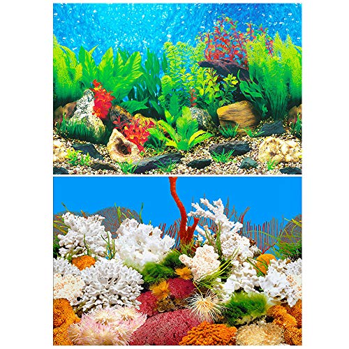 30x62cm 水族館ポスター ポスター3D効果 バックスクリーン 水槽の飾り 両面壁紙(水生植物とサンゴ)