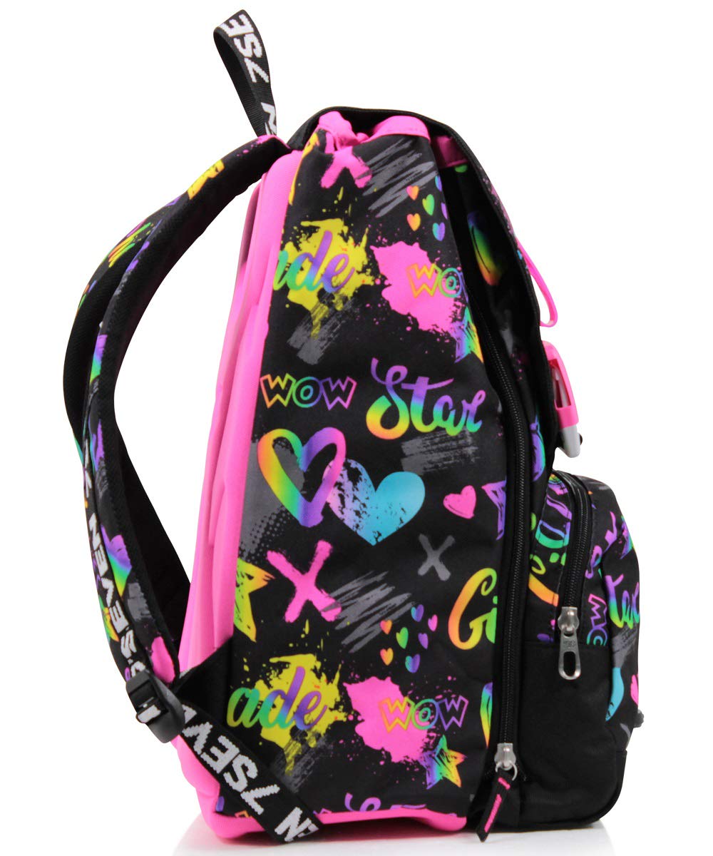 Seven Zaino Scuola Estensibile, Multicolore, Iridiscent, Zaino Doppio Scomparto Estensibile Tramite Zip Laterali, Scuola, Bambina e Ragazza