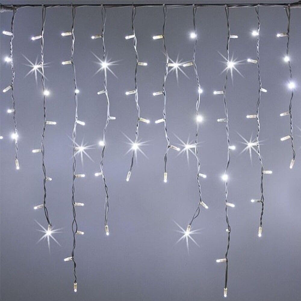 Tenda Luminosa 500 LED Bianco Freddo ghiaccio 10 metri per Esterno prolungabile IP44 luminaria pioggia cascata di luci