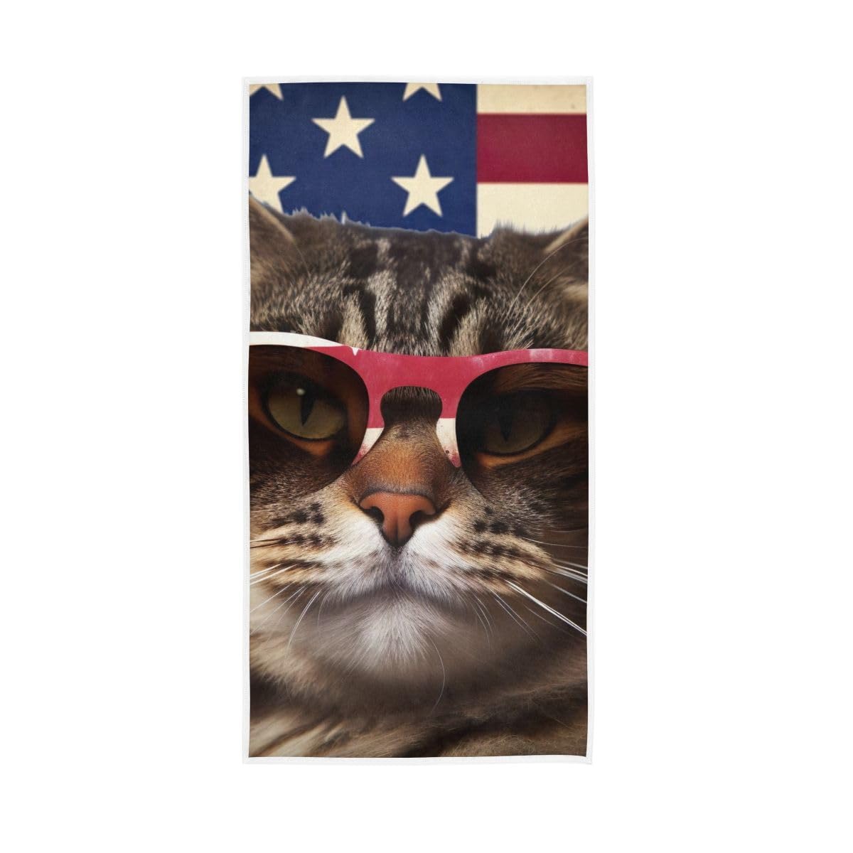 LSRCPD Funny Cat with Sunglasses US Flag Hand Towel, Multipurpose Shower Towels for Hand, Face, Hair, Bath 15 x 30 Inches