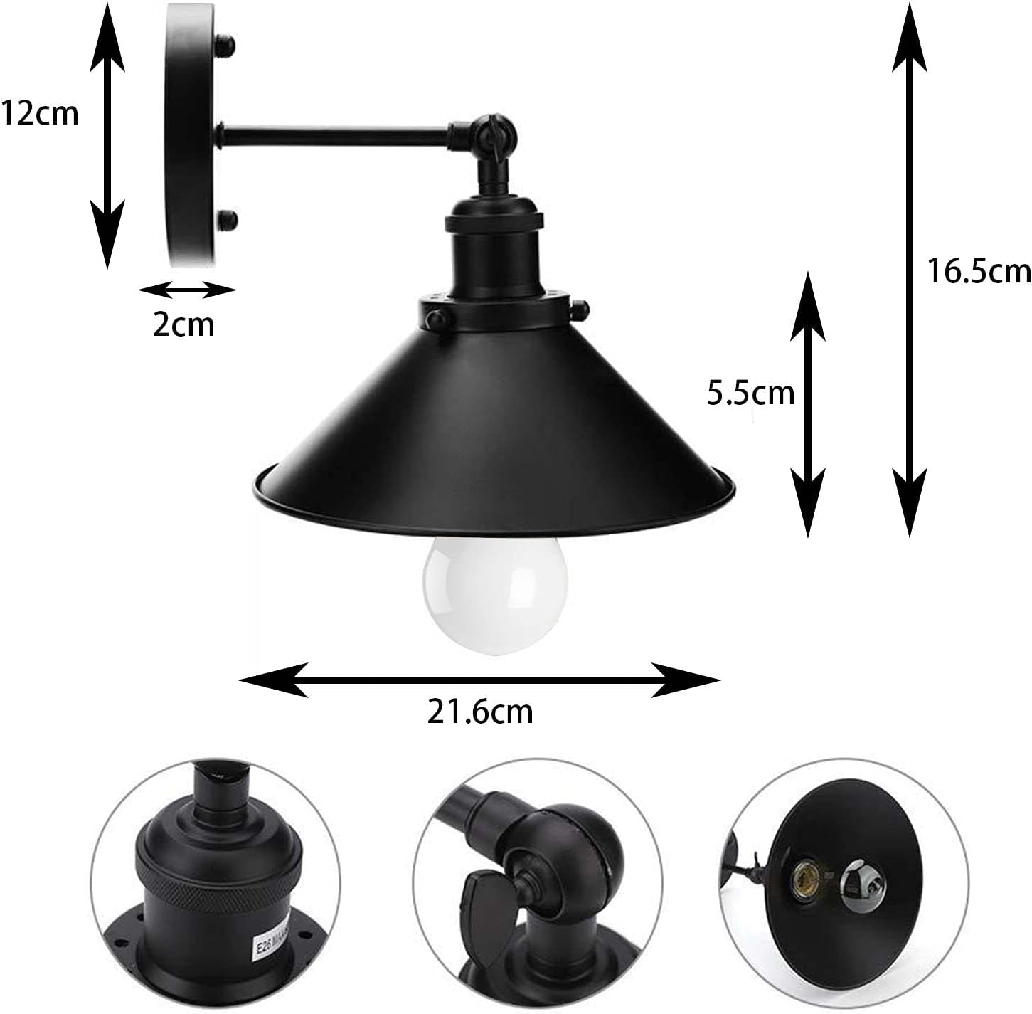 Dimmable l Sconce Set of 2,l Light Fixtures with Remote Control Dimming,Swing Arm Adjustable 240° l Lamp Lighting for Home Decor Headboard Bathroom Bedroom Farmhouse Porch Garage