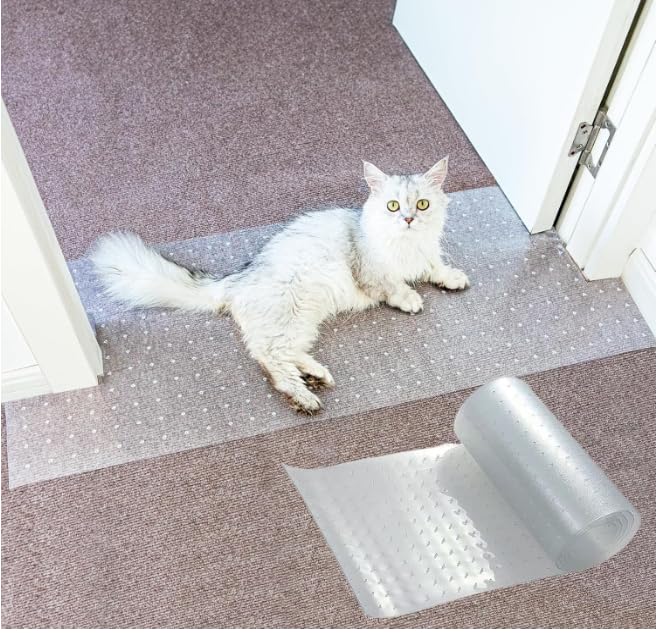 Carpet Protector for Pets Cat Carpet Protector for Doorway, Anti Scratch Under Door Cat Scratch Protector Mat, Easy to Cut Plastic Stopper (Clear, 3.6FT-2pack)