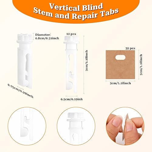 Miniatura 2 de 50 láminas de repuesto para persianas verticales blancas y pestañas de reparación, 6 piezas de repuesto de láminas verticales de PVC con 32 pestañas