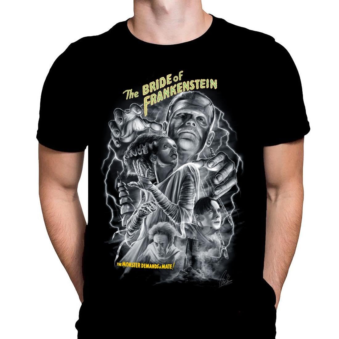 The Bride Mens T-Shirt Gothic Horror Print, Black Cotton T-Shirt, Movie Poster Tee