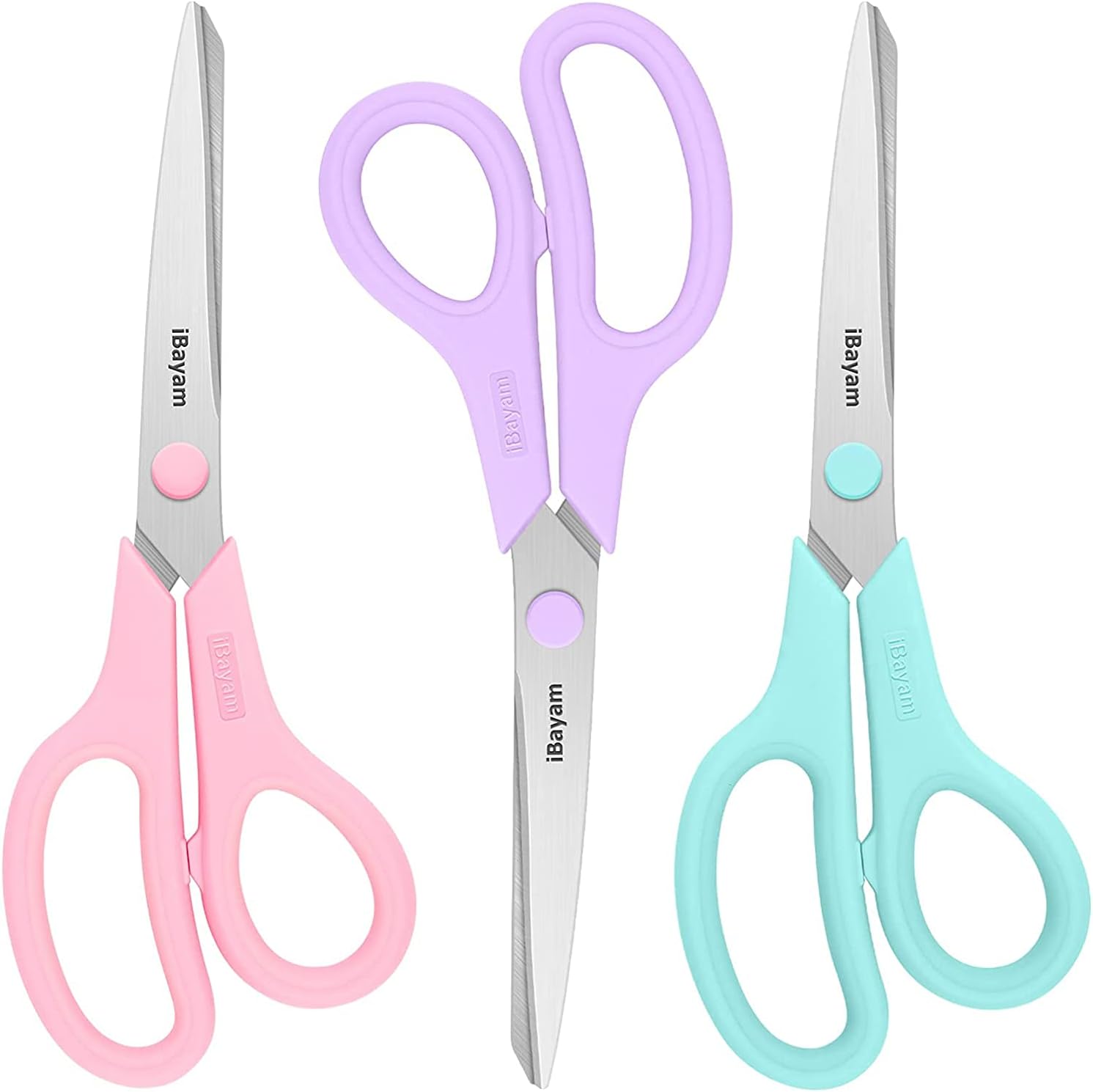 iBayam Scissors, 8" All Purpose Scissors Bulk 3-Pack, Ultra Sharp 2.5mm Thick Blade Shears Comfort-Grip Scissors for Office Desk Accessories Sewing Fabric Home Craft School Supplies, Right/Left Handed