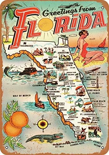 Vintage Retro Collectible tin Sign - 1954 Greetings from Florida -Wall Decoration 12x8 inch Poster Home bar Restaurant Garage Cafe Art Metal Sign Gift