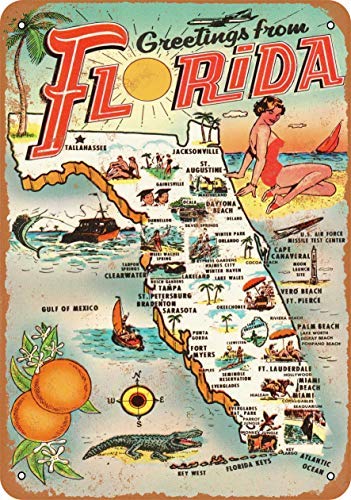 Vintage Retro Collectible Tin Sign - 1954 Greetings From Florida -Wall Decoration 12X8 Inch Poster Home Bar Restaurant Garage Cafe Art Metal Sign Gift #TOP25