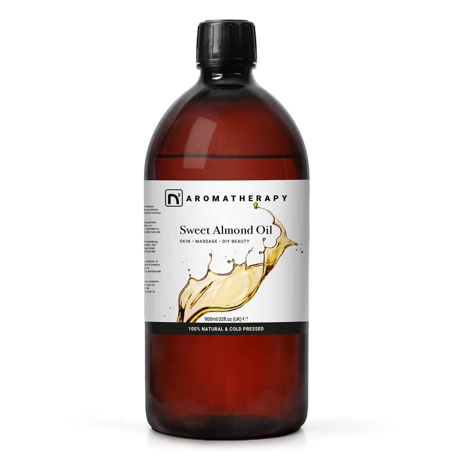 n2 Aromatherapy Sweet Almond Oil - 900ml - for Skin, Hair, Massage, Nails, Cuticles, Ears, Face, Body - Natural Skin Care for DIY Beauty, Soap Making