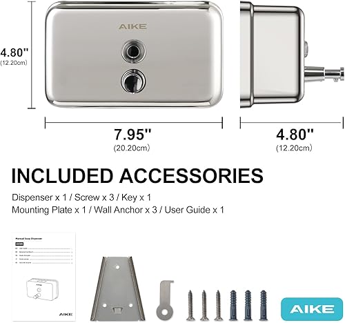 Miniatura 2 de AIKE Dispensador de jabón comercial AK1005 - Capacidad de 37 onzas, montaje en superficie de acero inoxidable pulido