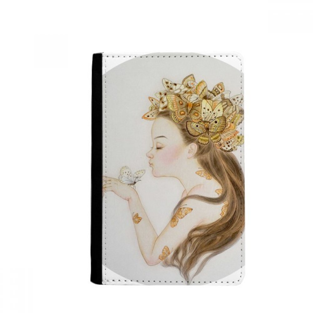 Pretty Girl Butterfly Chinese Painting Passport Holder Notecase Burse Wallet Cover Card Purse