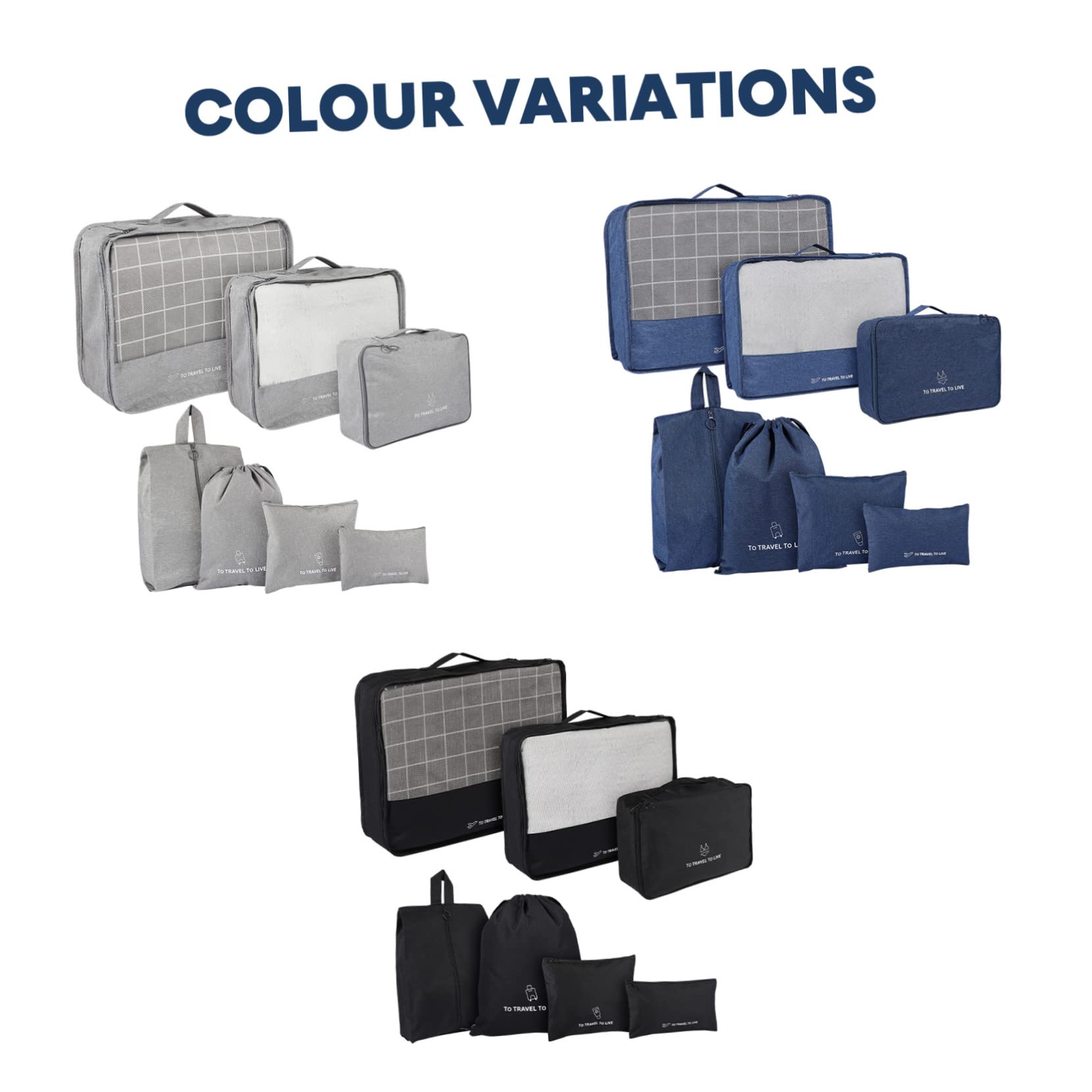 Cabilock 7pezzi Organizer Per Bagagli Da Viaggio Pieghevoli Per Imballaggio Borse Portaoggetti Per Vestiti Biancheria Intima Accessori e Scarpe Tasca Coulisse Grigio