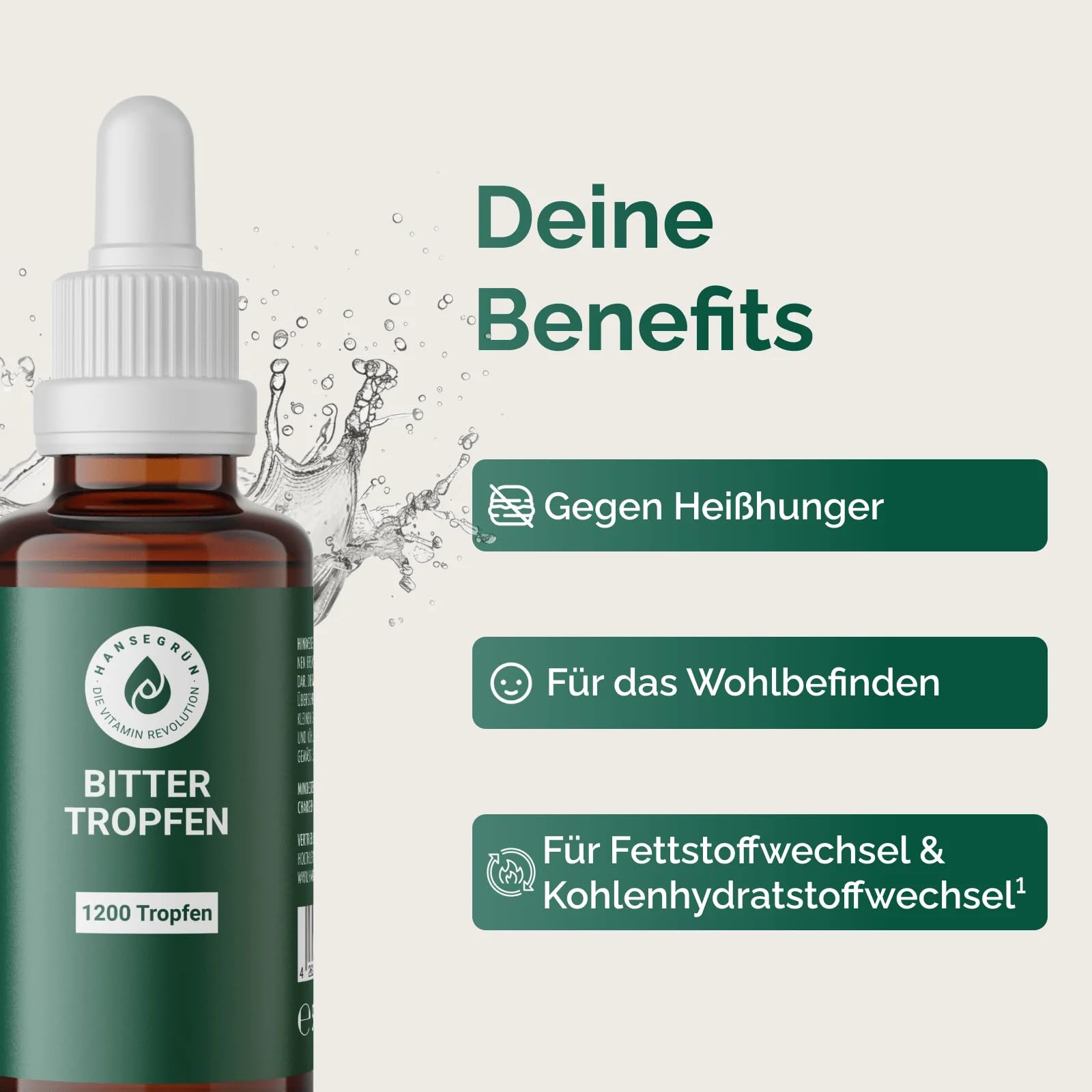 Hansegrün - 2x Bittertropfen - 50ml - Trägt zu einem normalen Fett- und Kohlenhydratstoffwechsel¹ bei - mit 12 Kräutern & Apfelessig - Ohne Zusatzstoffe - Ideal gegen Heißhunger & für das Wohlbefinden