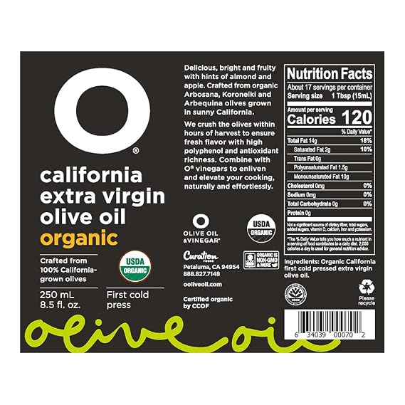 زجاجة زيت زيتون بكر من كاليفورنيا عضوي 8.5 Fl Oz by O Olive