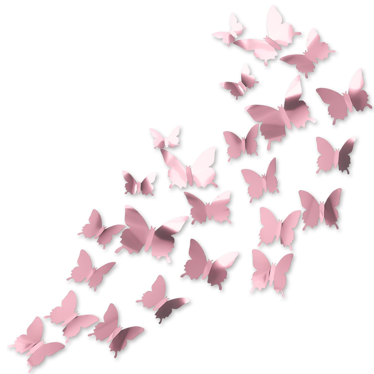 24 Pcs Mirror Butterfly Girls Wall Stickers | 3 Sizes 3D Mirror Rose Gold Girls Room Decor | Removable Pink Decor for Nursery Bedroom Wedding Party Decorations
