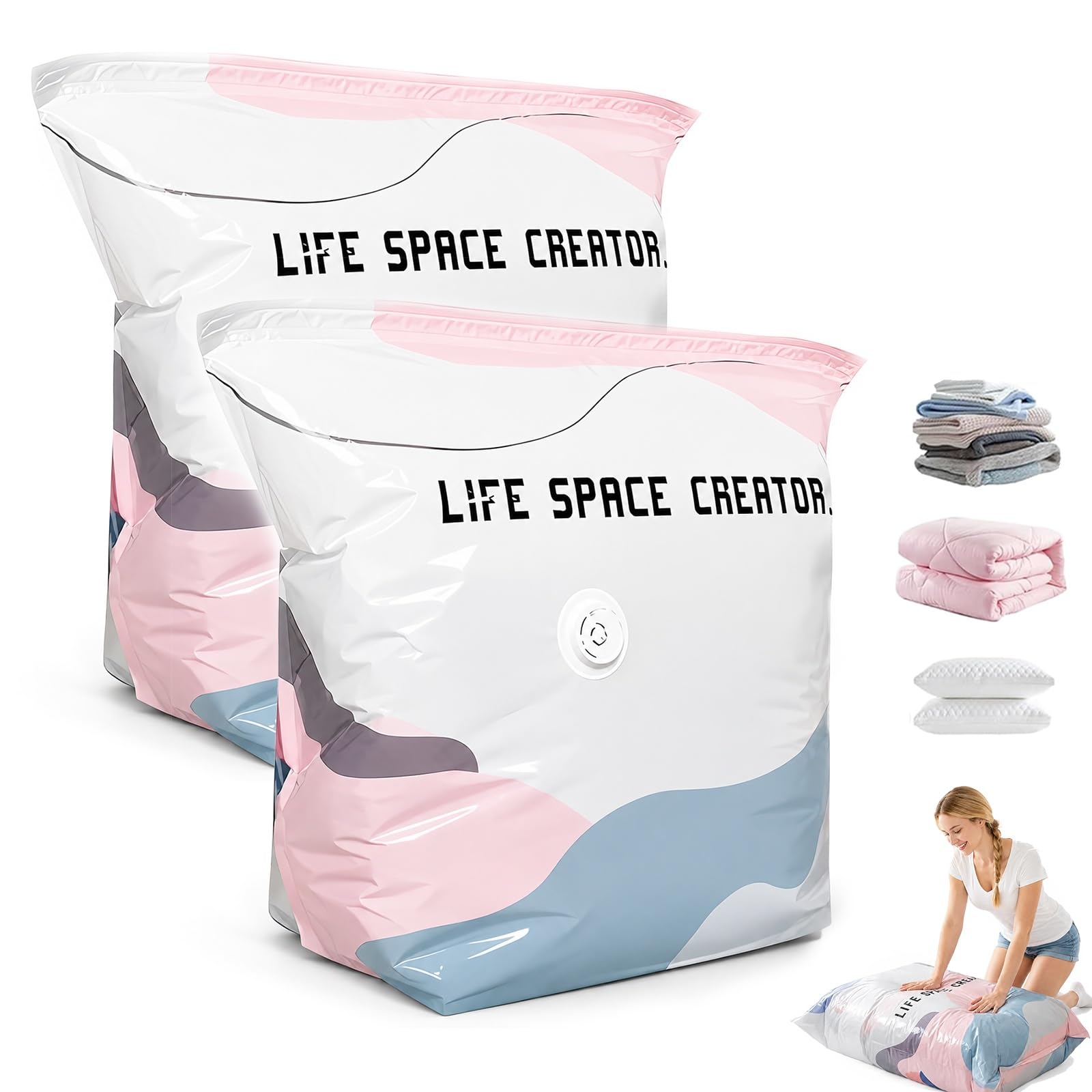 No-Pump Vacuum Storage Bags, No-Pump Large Vacuum Storage Compression Bags, For Clothes, Bedding, Comforters, Reusable Travel & Home(L*2)