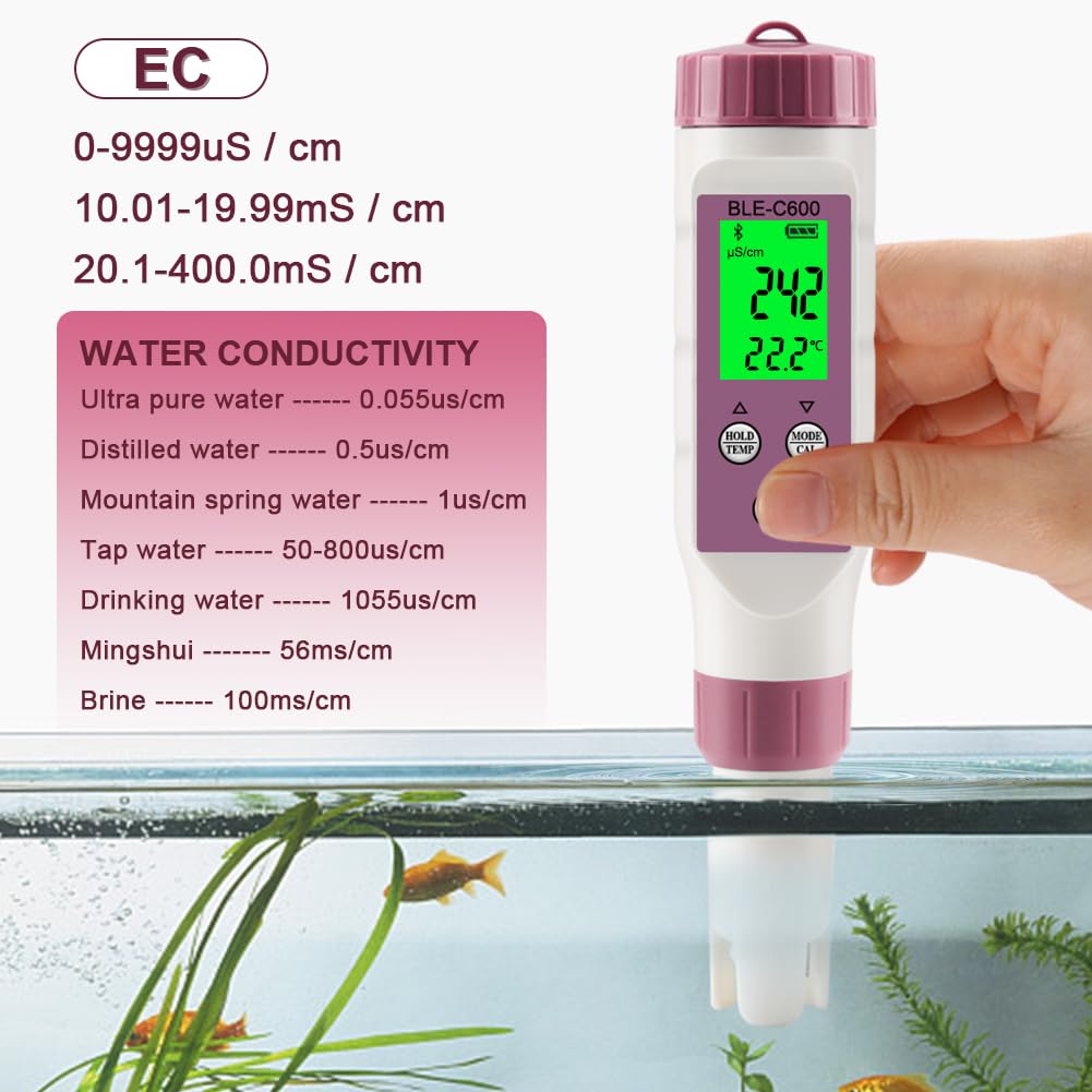 Probador de pH digital 7 en 1, 0.01 de alta precisión para agua, PH/TDS/EC/ORP/S.G/sal/temperatura, probador de agua TDS para agua potable, hidroponía, plantas, acuario y piscina