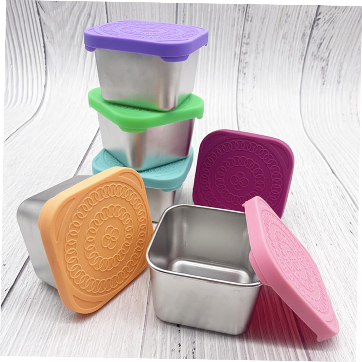 Contenitori in Silicone con per Snack Acciaio Inox Coperchio 4 Pezzi
