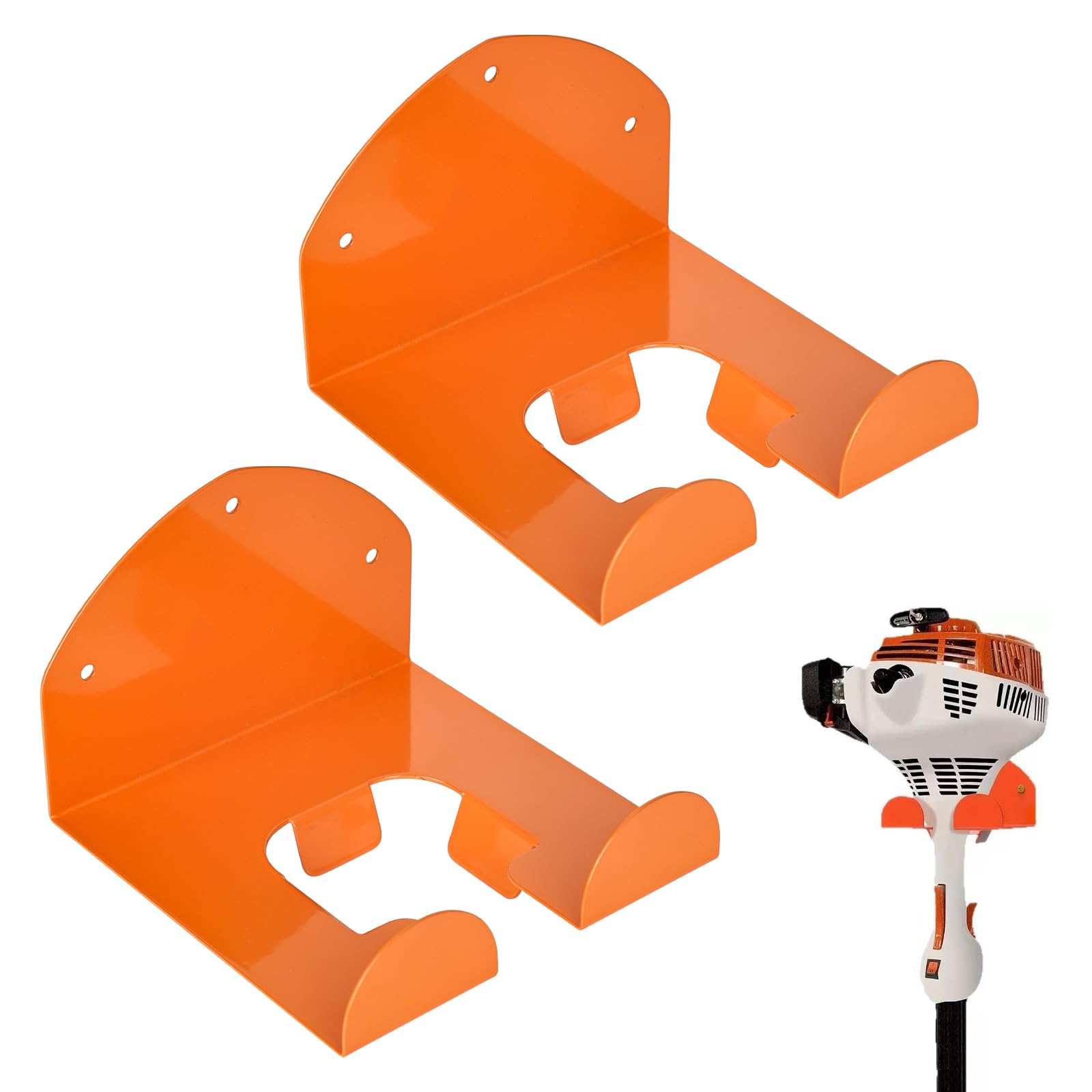 2 pièces Support pour débroussailleuse, Support mural en acier pour débroussailleuse, Support pour outils de jardinage électriques, Organisateur de garage, Orange