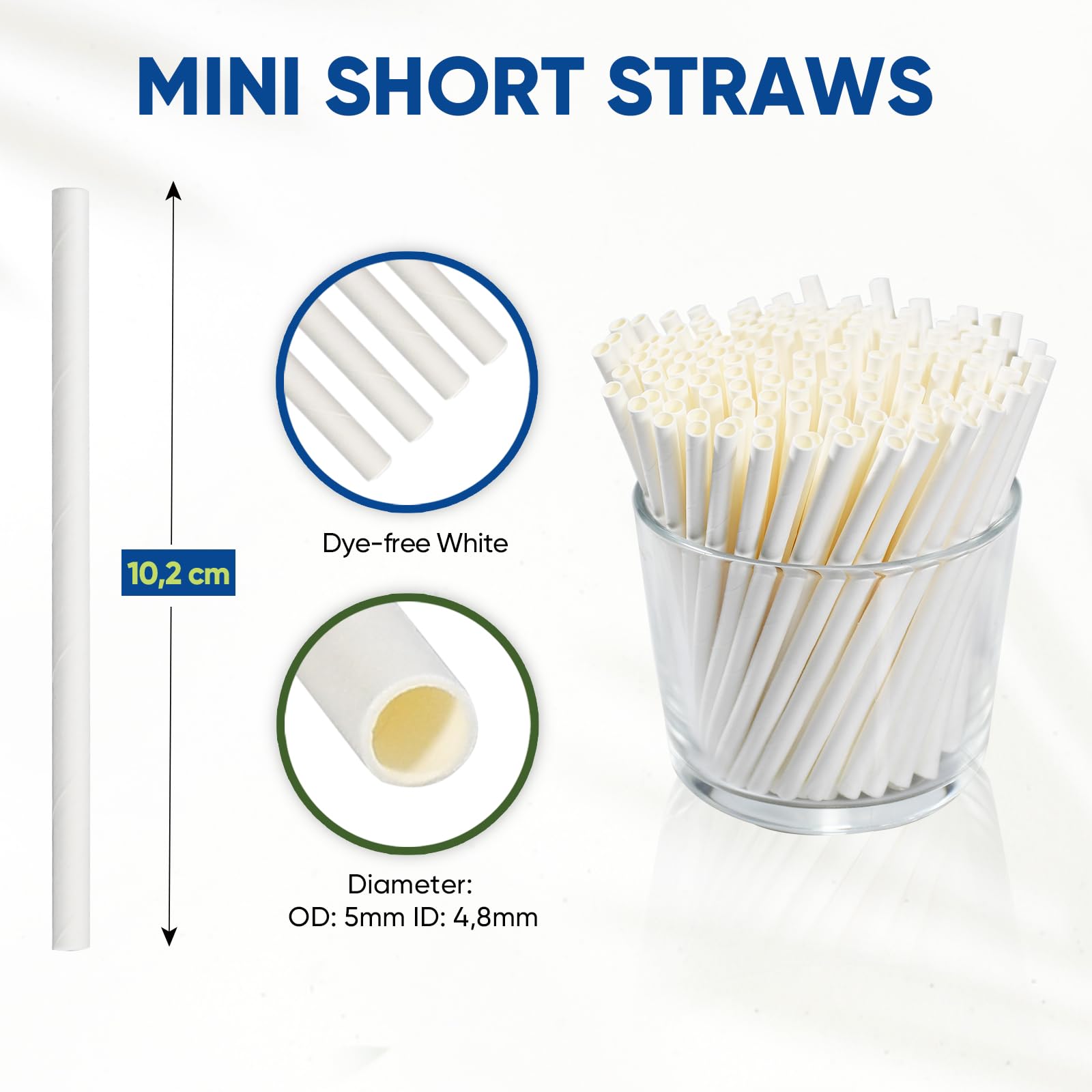 Lives on Green 10.2 x 0.5 cm Short Mini Paper Straws, Stirrer Straws, Stir Sticks for Coffee & Cocktail, White, 500 Counts, Compostable - Image 2
