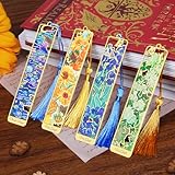 Kinsound 4pcs Metal Bookmarks with Tassel, Van Gogh Monet Oil Painting Theme Cute Book Markers for Reading Women, Book Lovers, Reading Accessories Gifts for Book Lovers