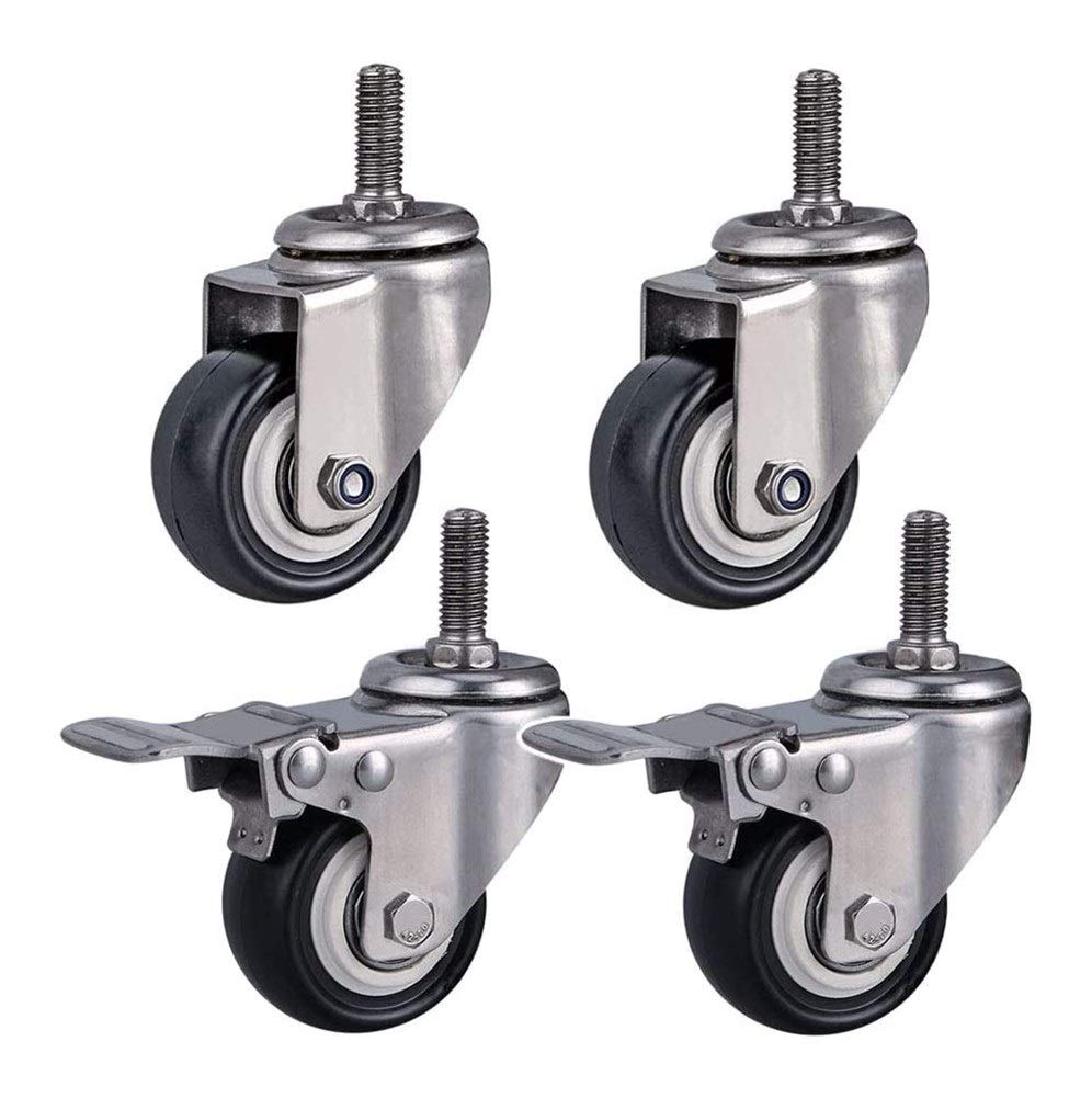 Kółka Kółka Gwint M8/M10/M12 do mebli 1,5''/2 cale (50 mm) Wytrzymałe 300 kg Cichy PU z hamulcem Obrotowe Małe kółka do stołu Biurko Wózek Łóżeczko dziecięce 4 szt.