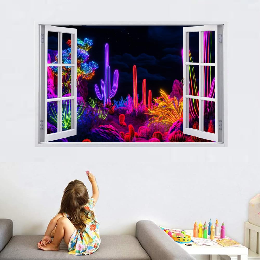 Décoration Murale 3D, Plante Tropicale Cactus Removable Wall Sticker Chambre Paysage De Rêve Muraux Imperméables Décalcomanie De Trou De Mur Pour Les Filles Enfants Décor De Mariage Cadeau