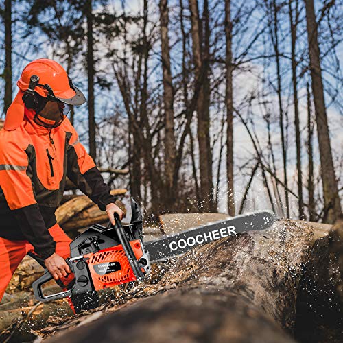 COOCHEER 20'' Chainsaw 62CC 2-Stroke Gas Powered Chain Saws with 2 Chains, Tool Kit, Carring Bags for Cutting Trees, Wood