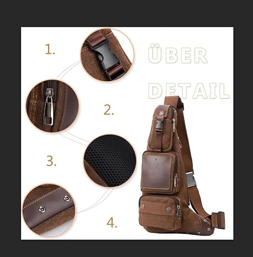 Miniatura 4 de Leathario Bolso bandolera de cuero para hombre, bolso de pecho de un hombro, bolso cruzado mochila para hombre, Einheitsgröße, Bolsos de hombro