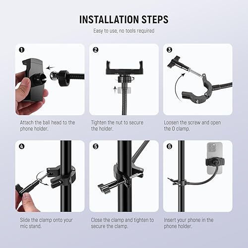 Miniatura 6 de NEEWER BASICS MS009 - Soporte para teléfono con brazo flexible, cabeza de bola de 360, brazo de brazo de brazo, soporte de música de suelo, soporte