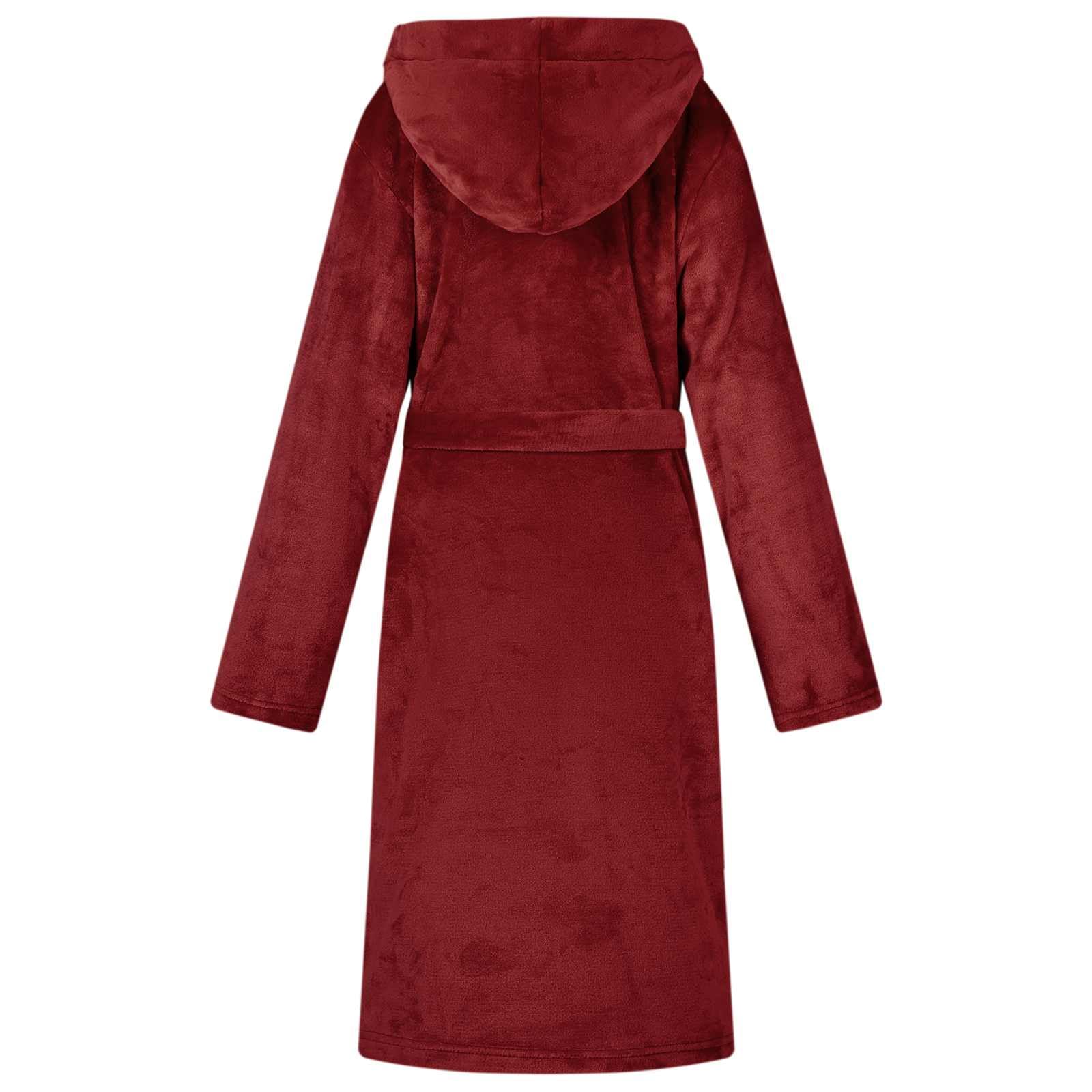 Bademantel Hoodie Bordeauxrot aus Flanell für Zuhause, bequemer Loungewear Hausanzug mit extra warmer Kapuze, praktische Taschen, leicht, langlebig, ideal für Entspannung, Reisen, Sofa
