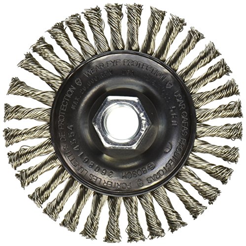 Bosch WB554 - Rueda de alambre anudada de acero inoxidable de 4 pulgadas, eje de 5/8 pulgadas x 11 pulgadas
