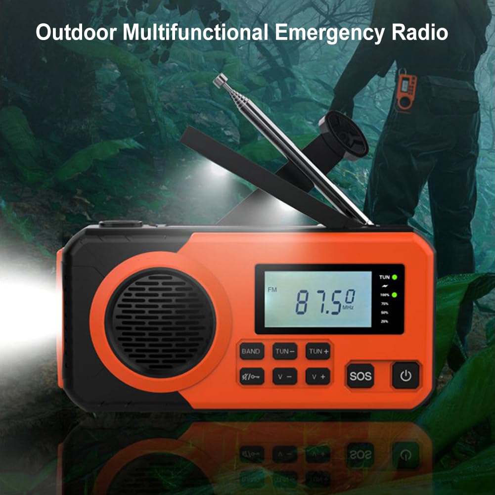 Radio Portatile Piccolo AM FM, Radio d'Emergenza con Manovella, Radio AM/FM/SW con Torcia, Allarme SOS, Pannello Solare, Perfetta per Uso Interno, Esterno e Situazioni di Emergenza
