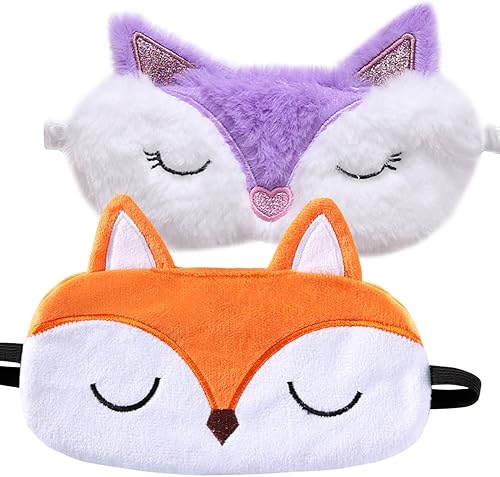 2 máscaras de dormir para niños, Shinywear Fox para dormir, máscara de ojos para niñas y niños y mujeres, linda máscara de sueño, suave felpa para