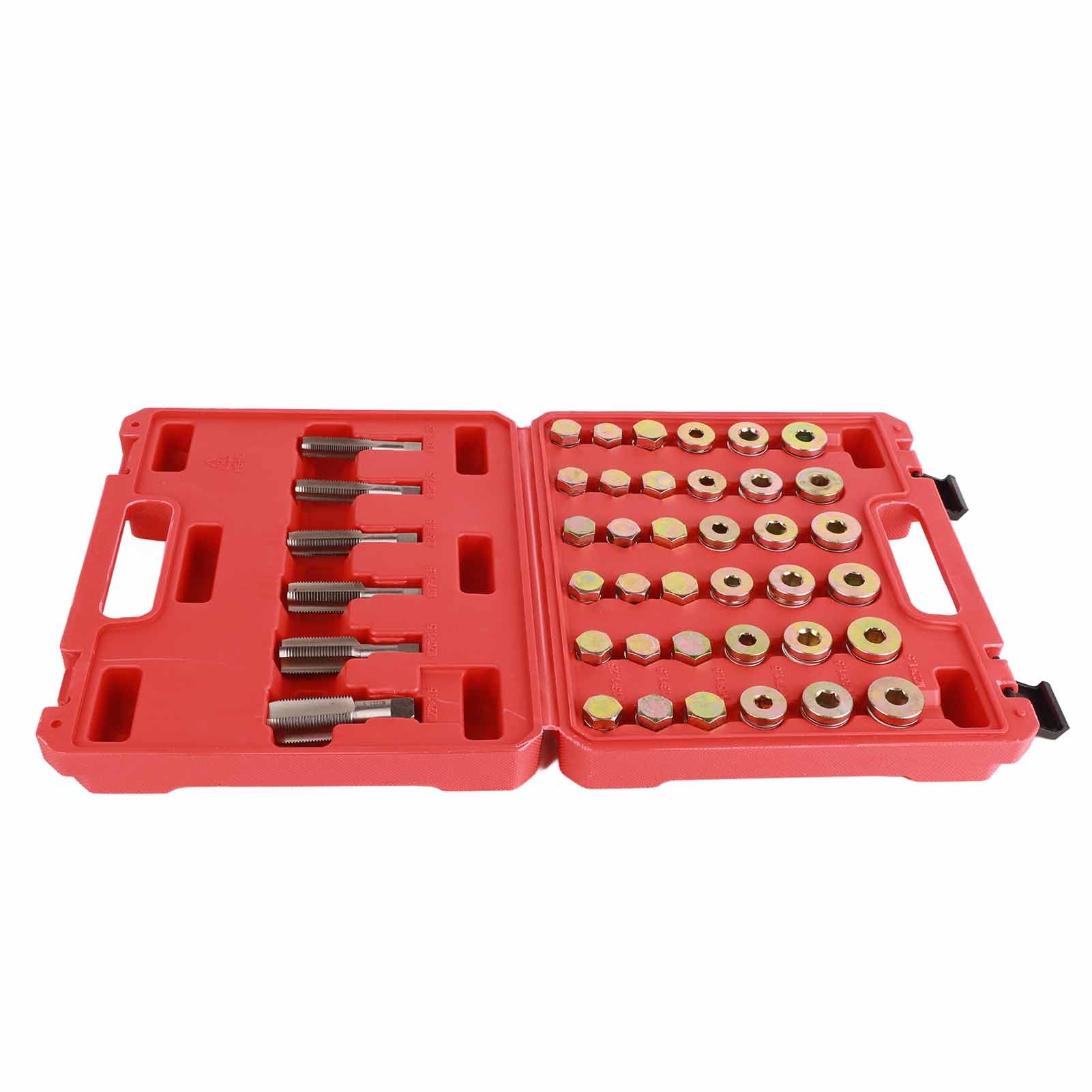 Kit di riparazione filettatura coppa olio da 114 pezzi adatto per Seat, set di strumenti per tappo di scarico coppa olio con dimensioni M13 M15 M17 M20 M22, utensili di