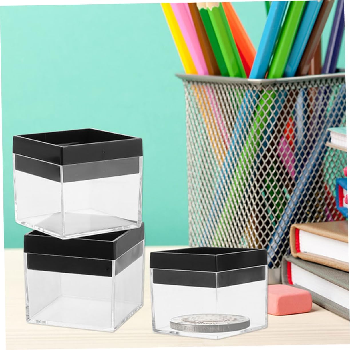 BESTYASH 12pcs Mineral Collection Box Square Plastic Specimen Storage Boxes Sample Showcase
